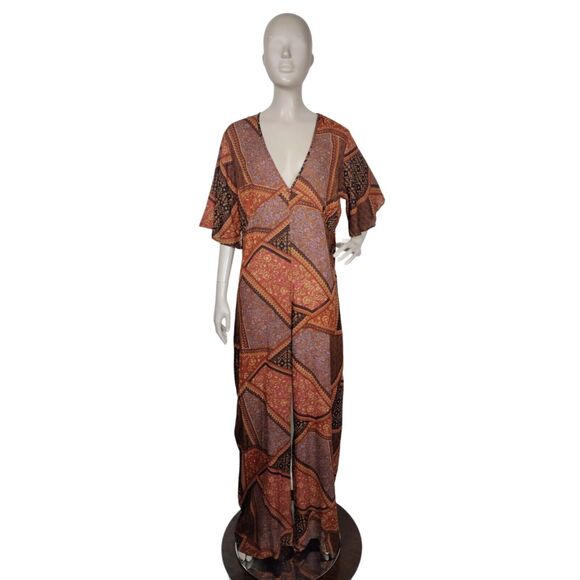 Nasty Gal Geometric Paisley Floral Cheesecloth Patchwork Jumpsuit Size 14 NEW - Picture 6 of 7